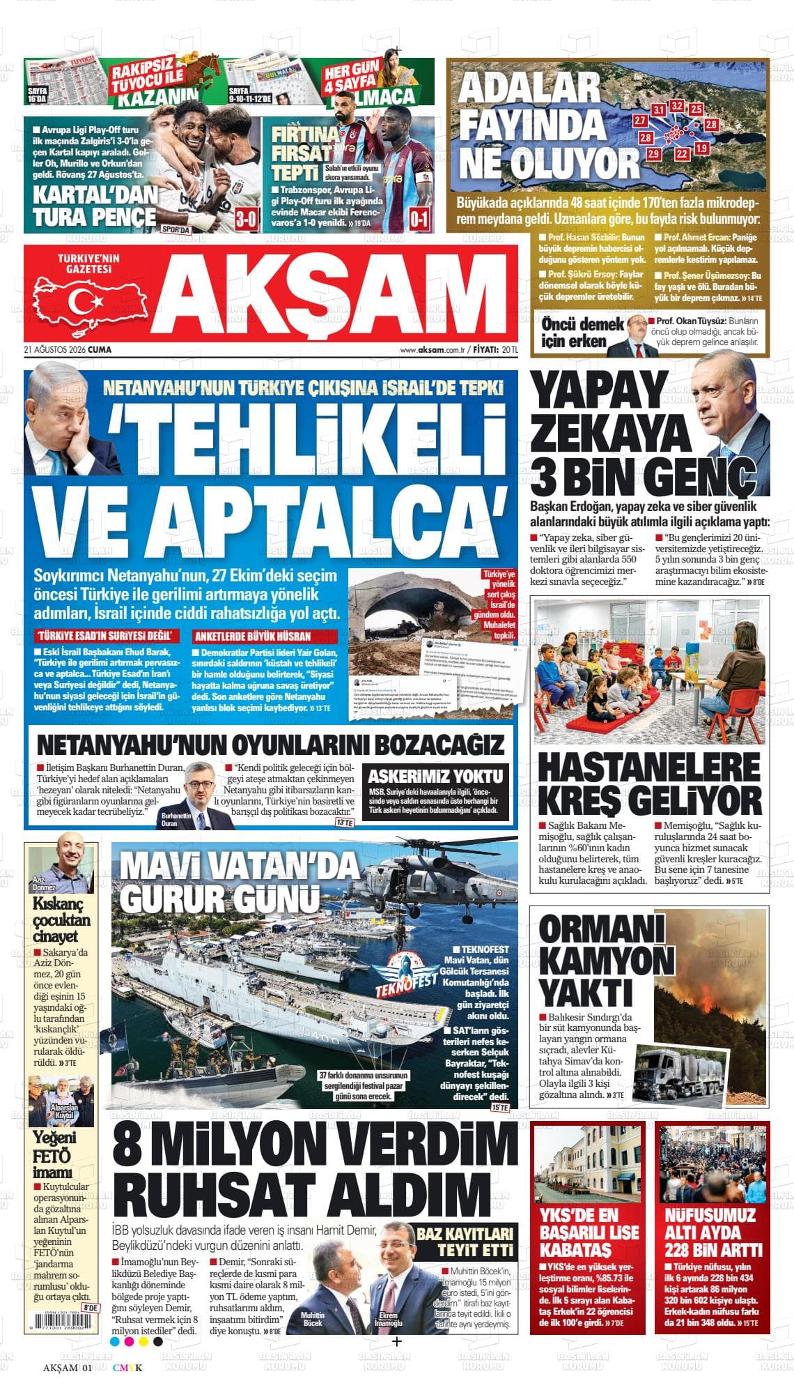 Akşam gazetesinin bugünkü ilk sayfası