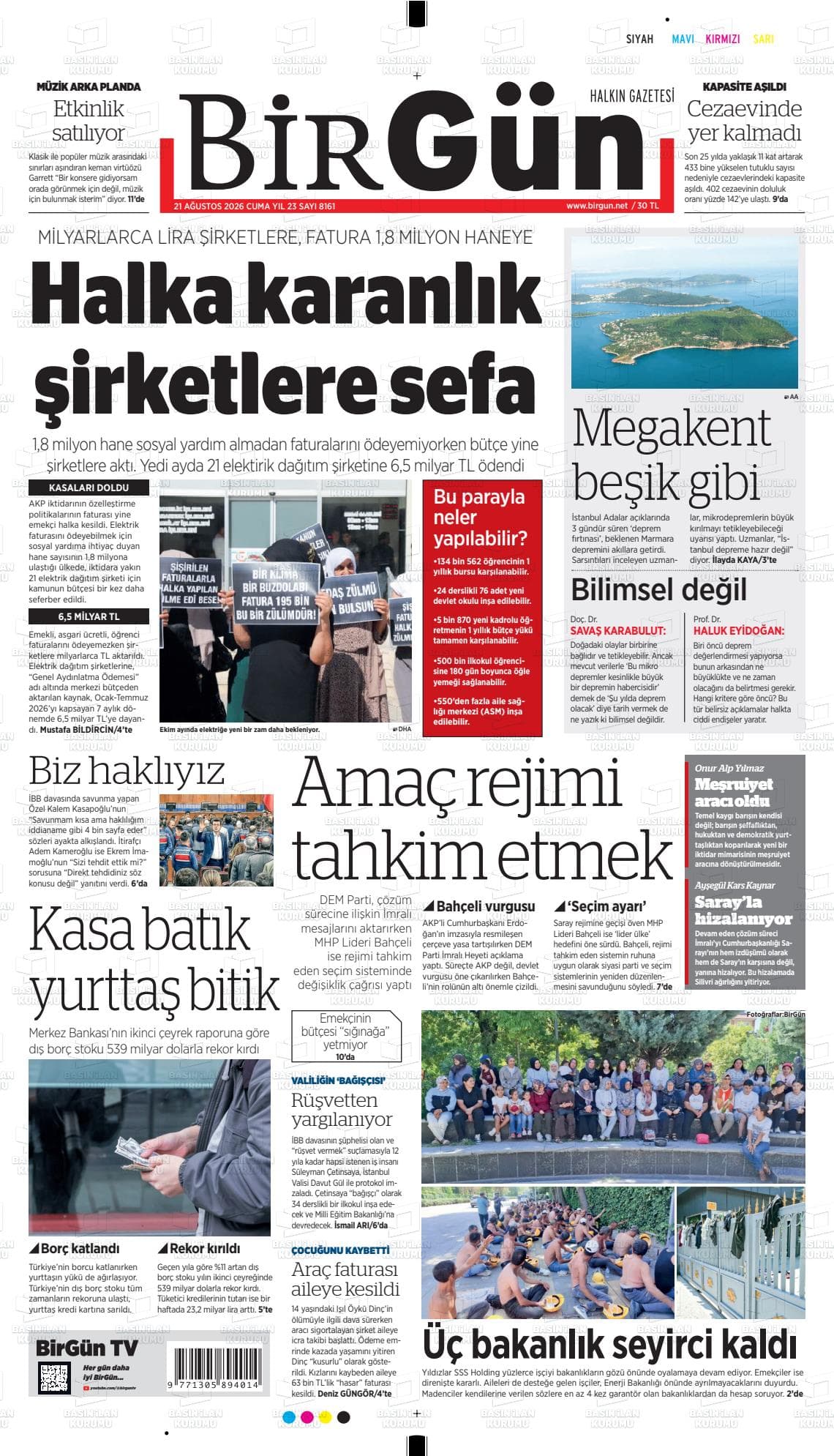 BirGün gazetesinin bugünkü ilk sayfası